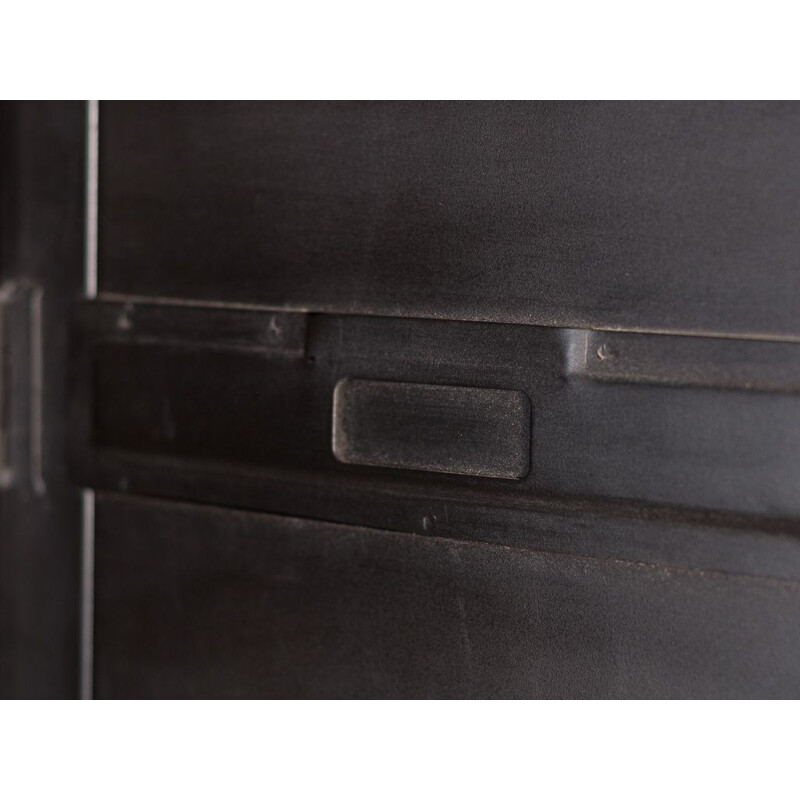 3-door vintage industrial cabinet with brushed steel storage
