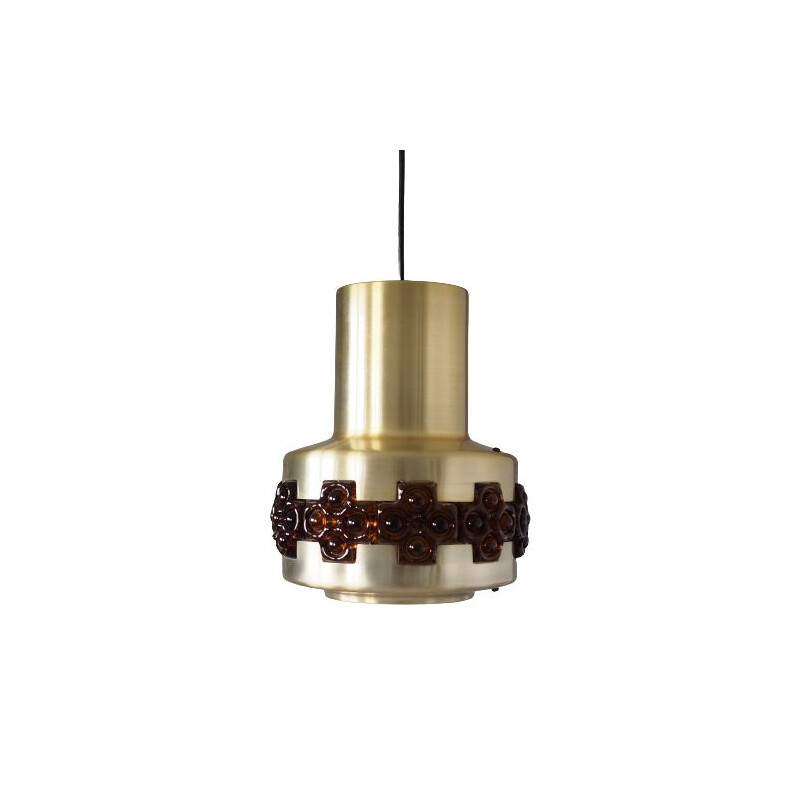 Vintage glass and metal pendant lamp, Denmark 1960