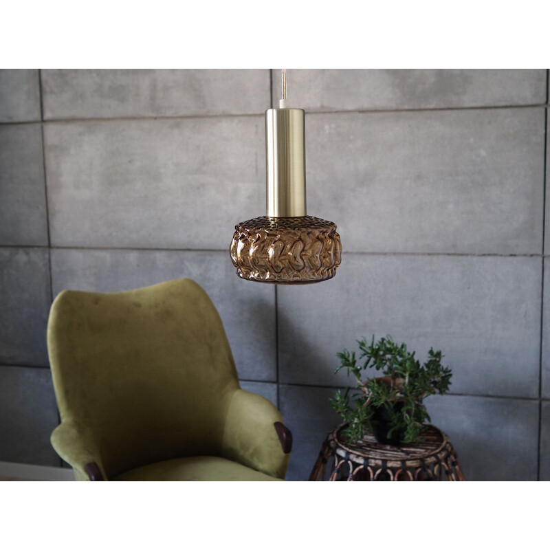 Vintage glass and metal suspension lamp, Denmark 1970