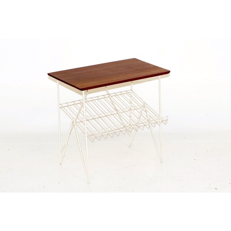 Vintage mahogany and white metal side table, Sweden 1950