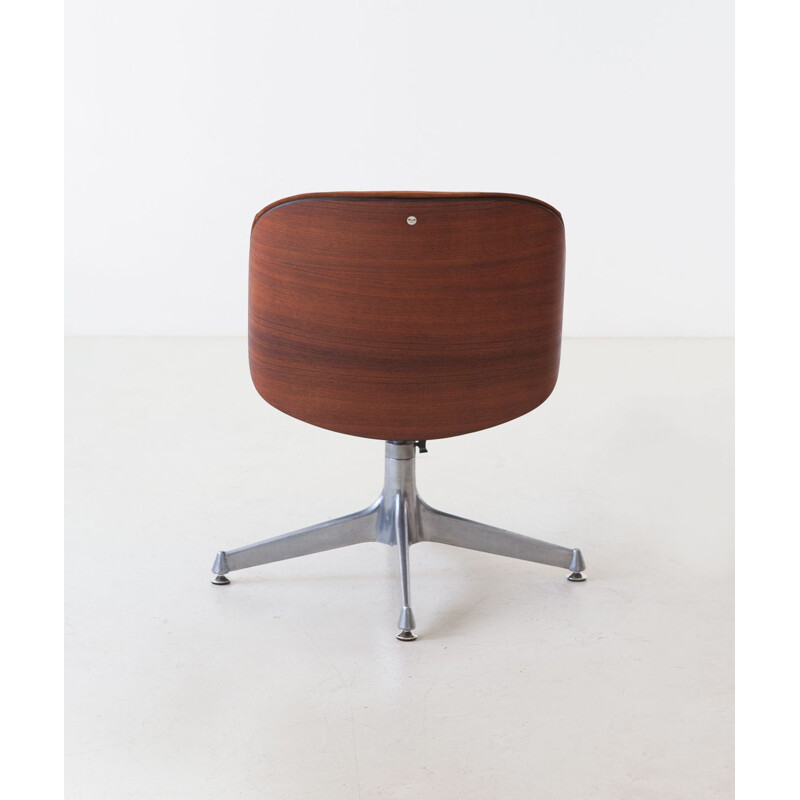 Mid century wood and leather desk armchair by Ico Parisi for Mim, Italy