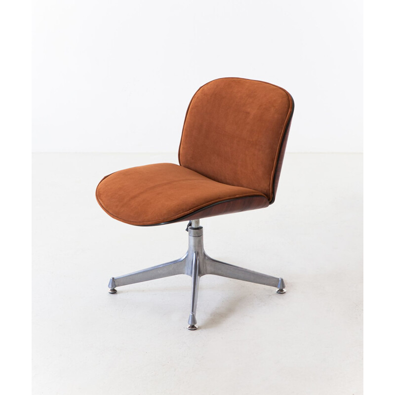 Mid century wood and leather desk armchair by Ico Parisi for Mim, Italy