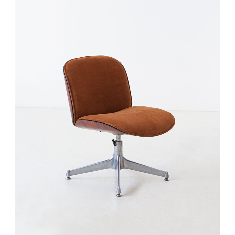 Mid century wood and leather desk armchair by Ico Parisi for Mim, Italy