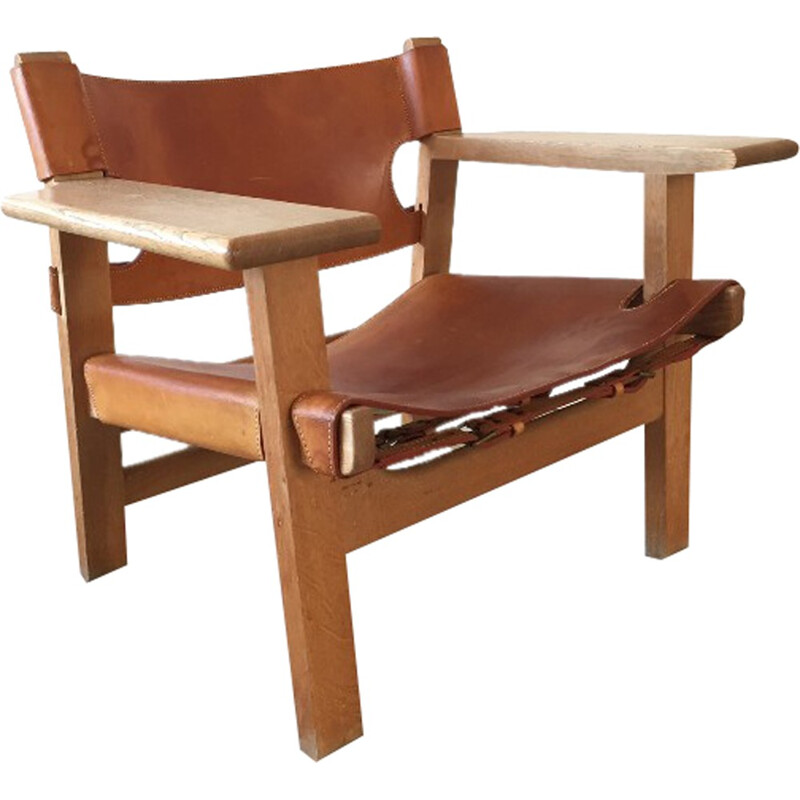 Fauteuil "Spanish chair" Fredericia Stolefabrik en chêne massif et cuir, Børge MOGENSEN - 1950