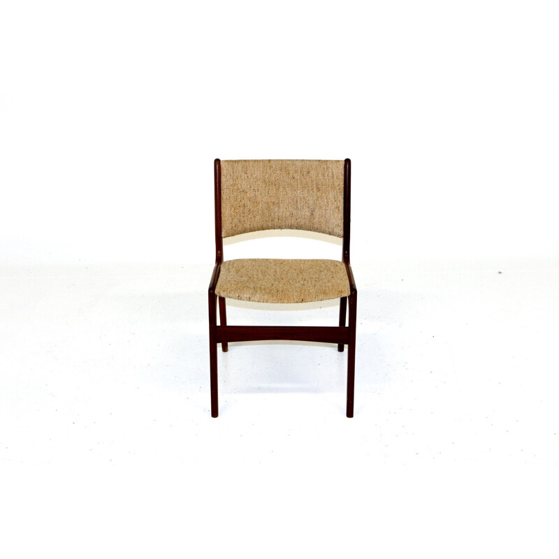 Set of 4 vintage chairs in teak and marled beige wool, Denmark 1960