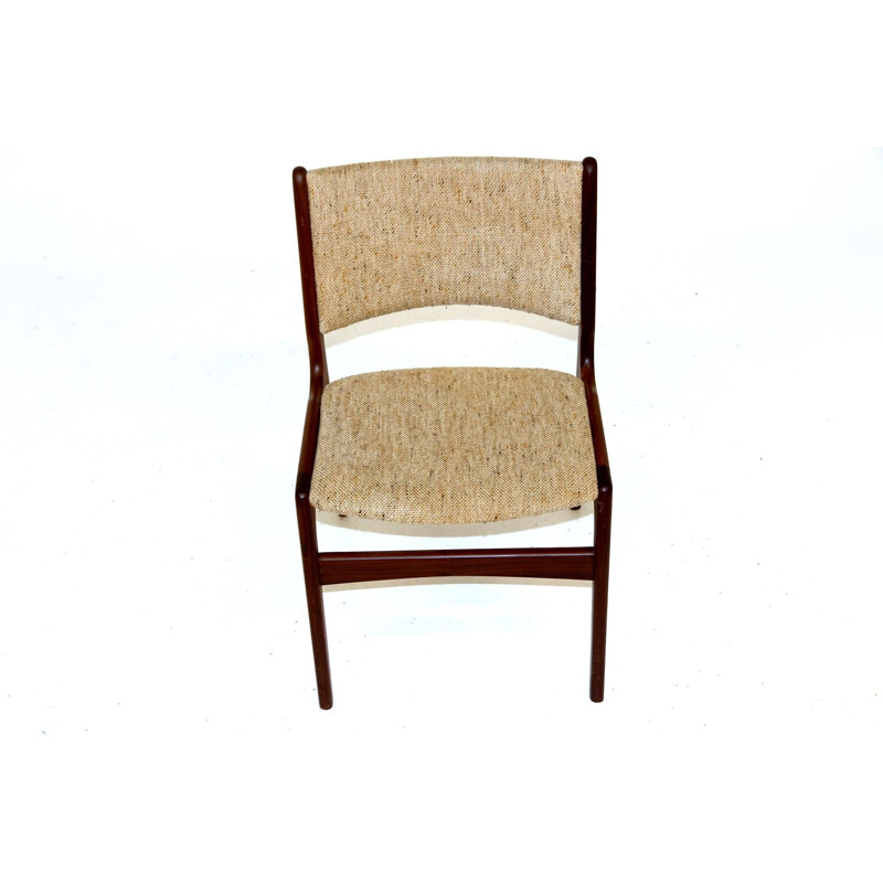 Set of 4 vintage chairs in teak and marled beige wool, Denmark 1960
