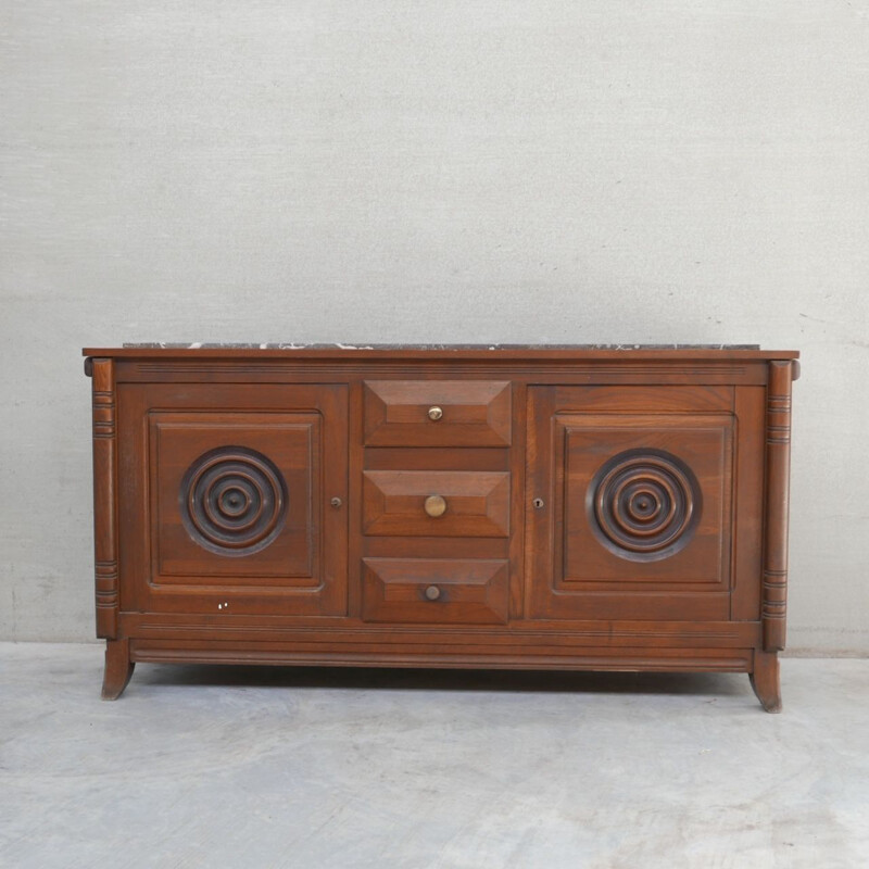 Vintage art deco sideboard in oak and marble, France 1930