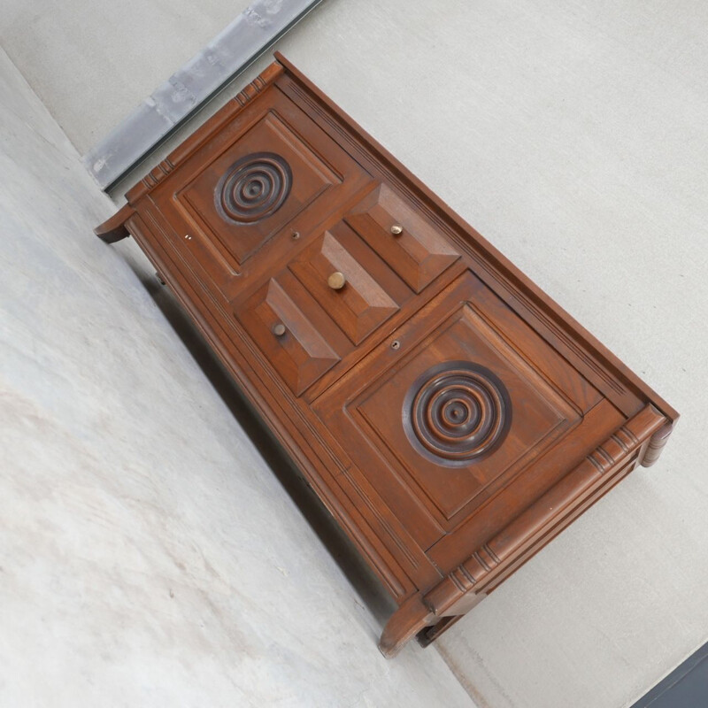 Vintage art deco sideboard in oak and marble, France 1930