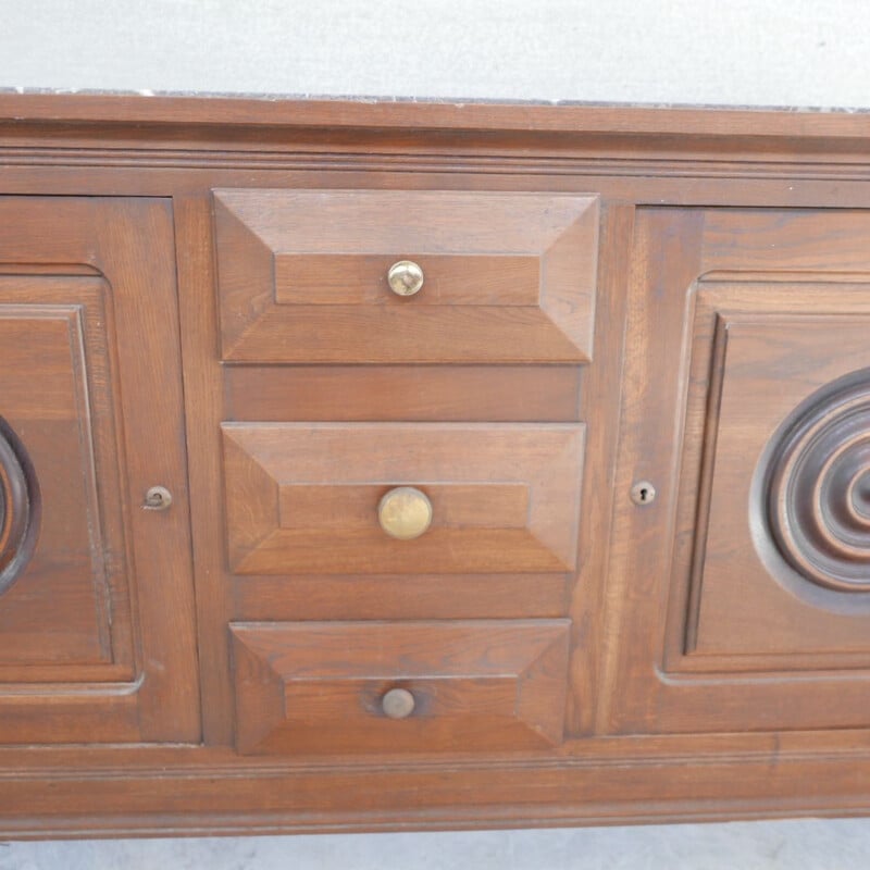 Vintage art deco eiken en marmeren dressoir, Frankrijk 1930