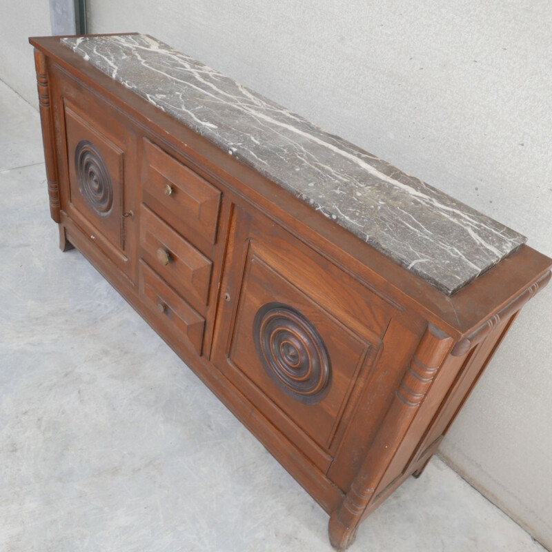 Vintage art deco sideboard in oak and marble, France 1930