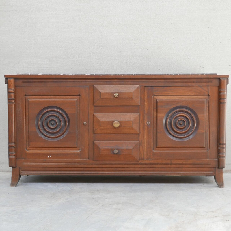 Vintage art deco eiken en marmeren dressoir, Frankrijk 1930