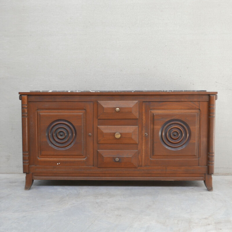 Vintage art deco sideboard in oak and marble, France 1930