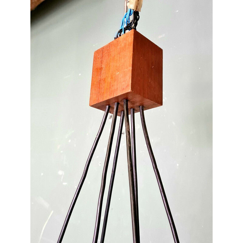 Vintage teak 6 lights pendant lamp, 1960s