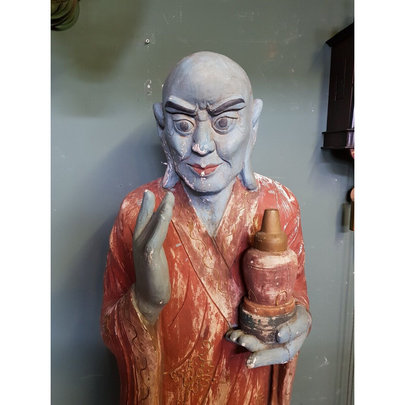 Chinesischer buddhistischer Mönch aus Holz im Vintage-Look