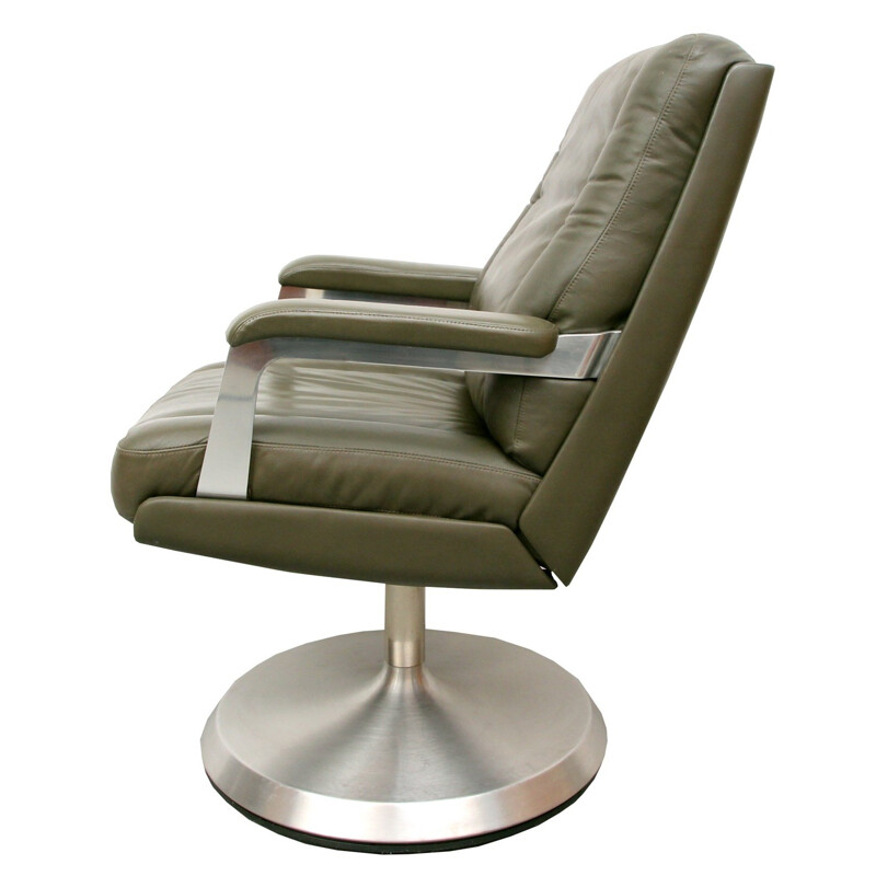 Fauteuil pivotant en cuir vert - 1970