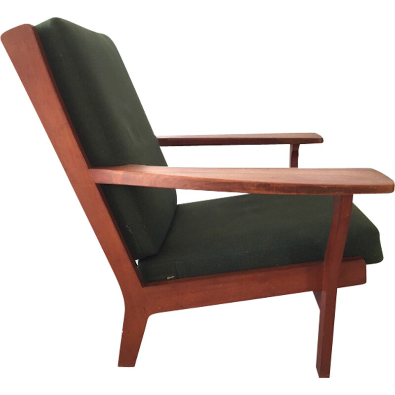 Scandinavian Getama armchair in green fabric in teak wood, Hans J WEGNER - 1950s