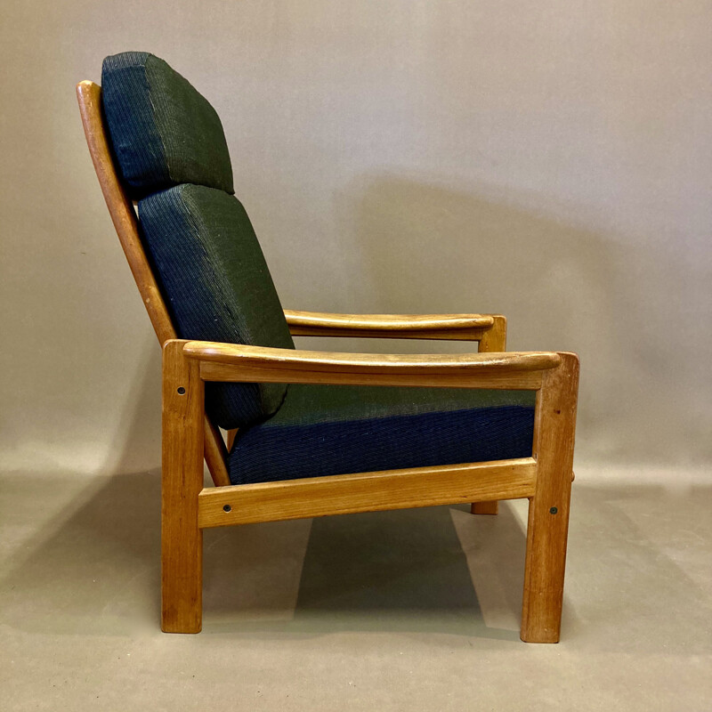 Fauteuil scandinave vintage en teck et lin, 1950