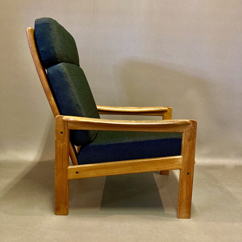 Scandinavian vintage teak and linen armchair, 1950