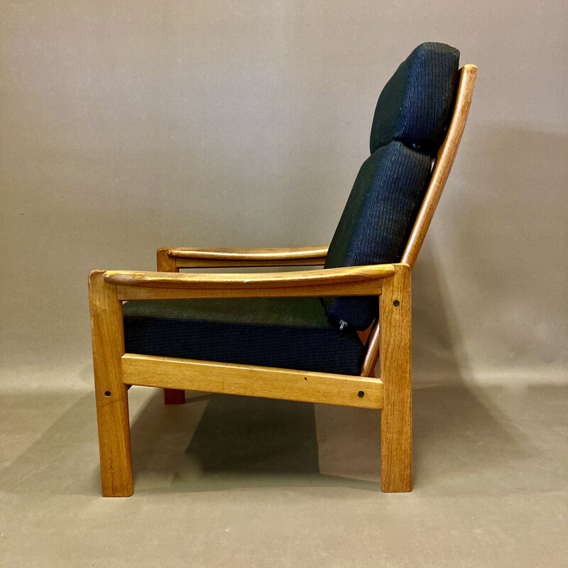 Scandinavian vintage teak and linen armchair, 1950