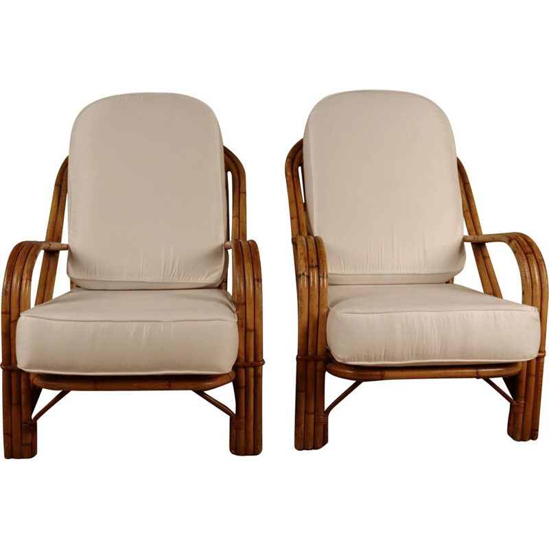 Pair of vintage rattan armchairs by Audoux Minet