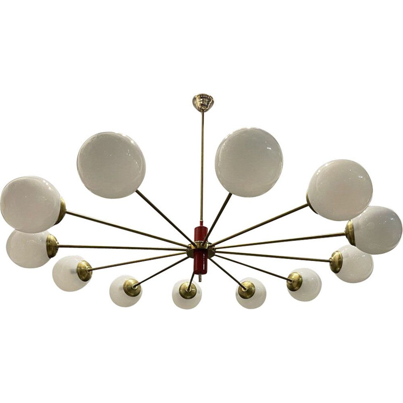 Vintage sputnik opaline glass brass chandelier 12 lights