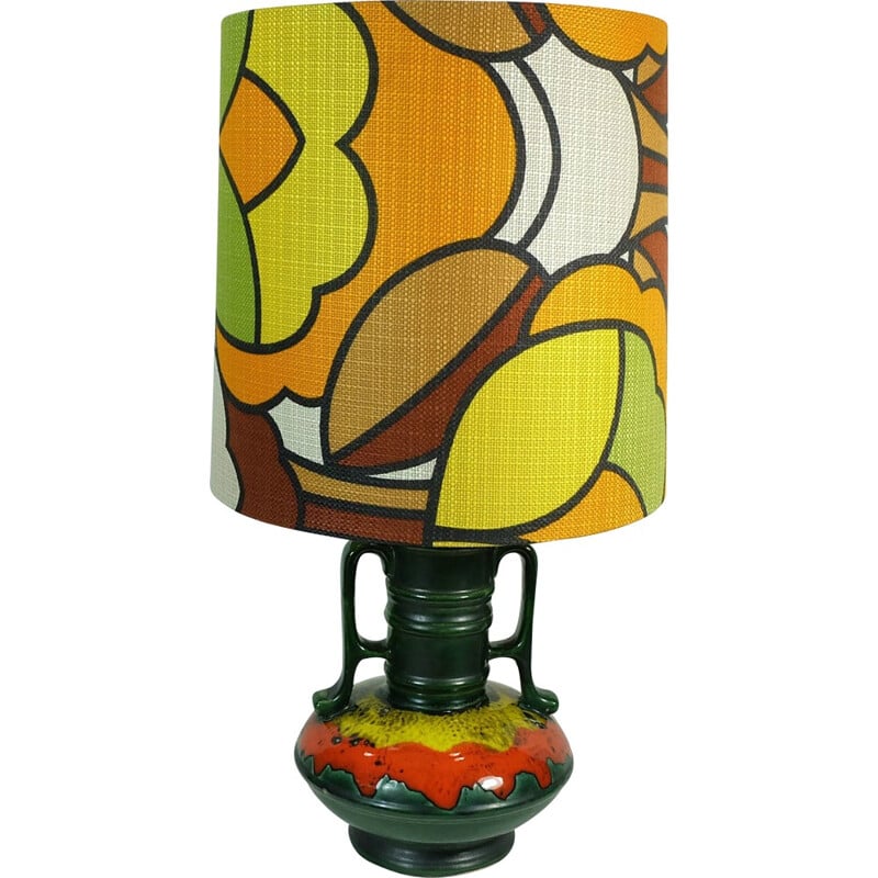 Table lamp in ceramic with pop art textile shade - 1970s