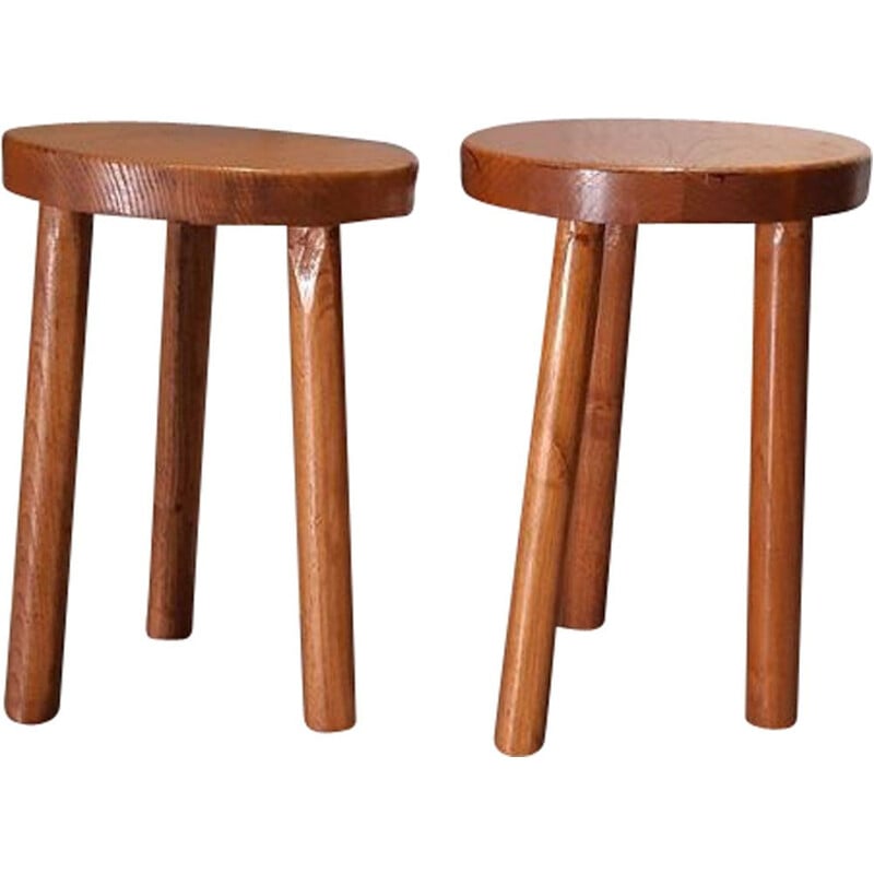 Pair of vintage brutalist tripod stools