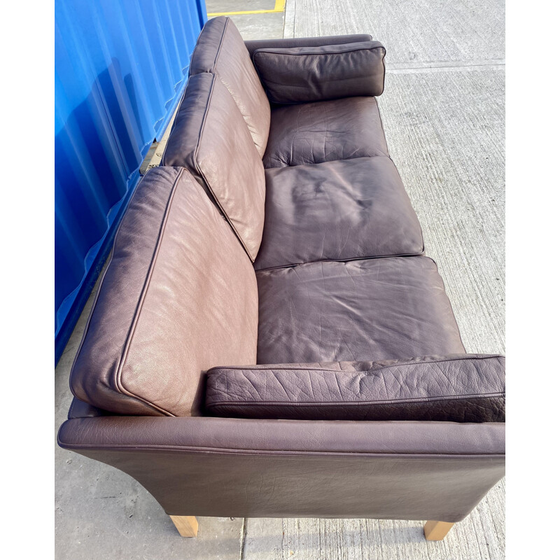 Danish vintage brown leather three seater sofa
