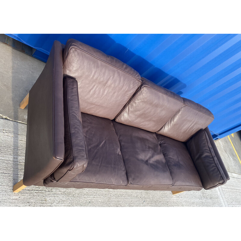 Danish vintage brown leather three seater sofa