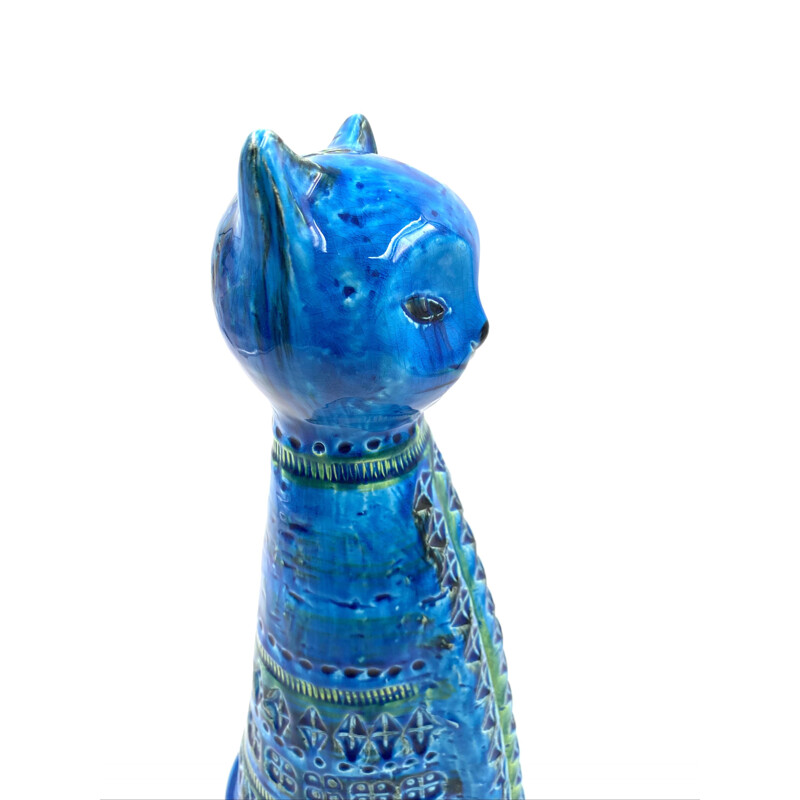 Sculpture en céramique vintage "Sitting Cat" Rimini série bleue par Aldo Londi pour Bitossi