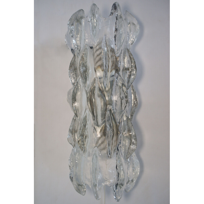 Mid century wall mamp in ice glass by J.T. Kalmar for Franken Kg, Germany 1970s