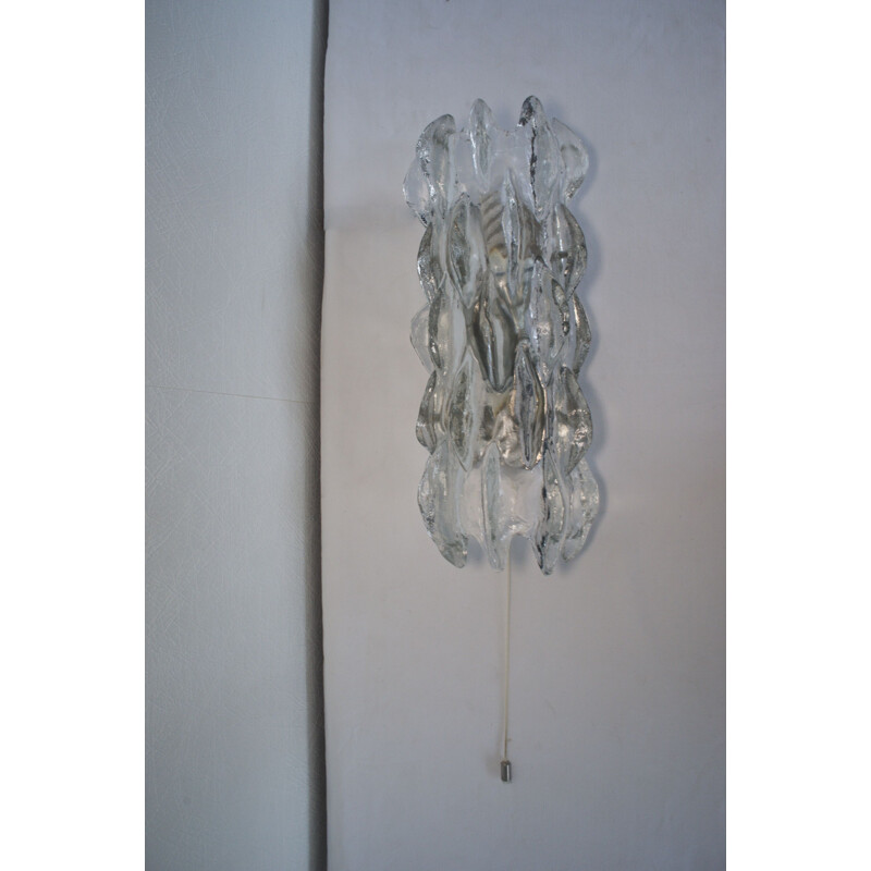 Mid century wall mamp in ice glass by J.T. Kalmar for Franken Kg, Germany 1970s