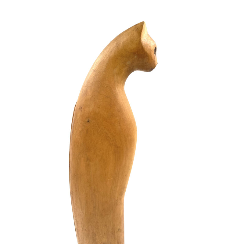 Scultura vintage di gatto "Gatto" in legno di Arthur Koch, Italia 1984