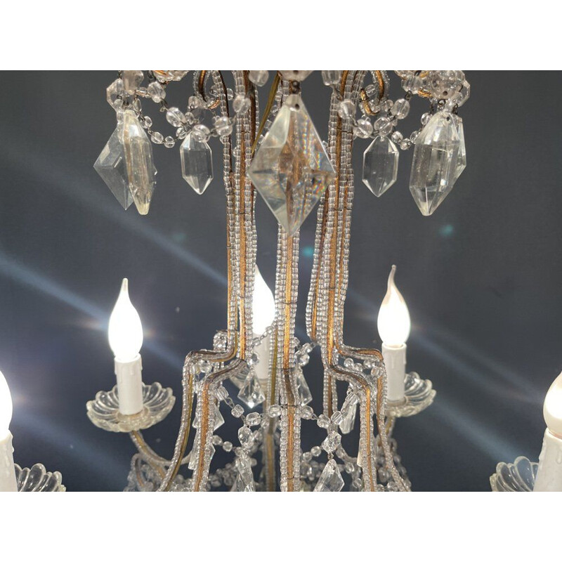 Vintage chandelier in beaded crystal, Italy 1950