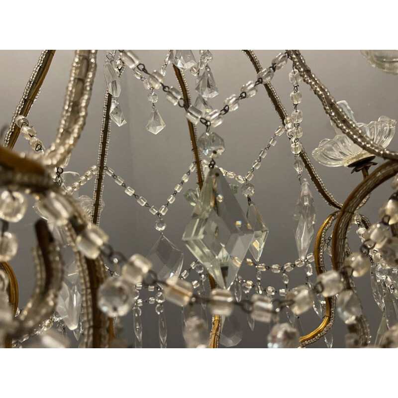 Vintage chandelier in beaded crystal, Italy 1950