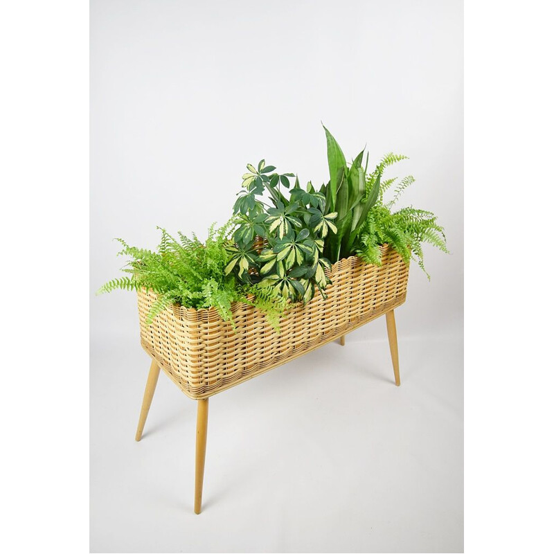 Vintage rattan-wicker flowerbed, 1970s