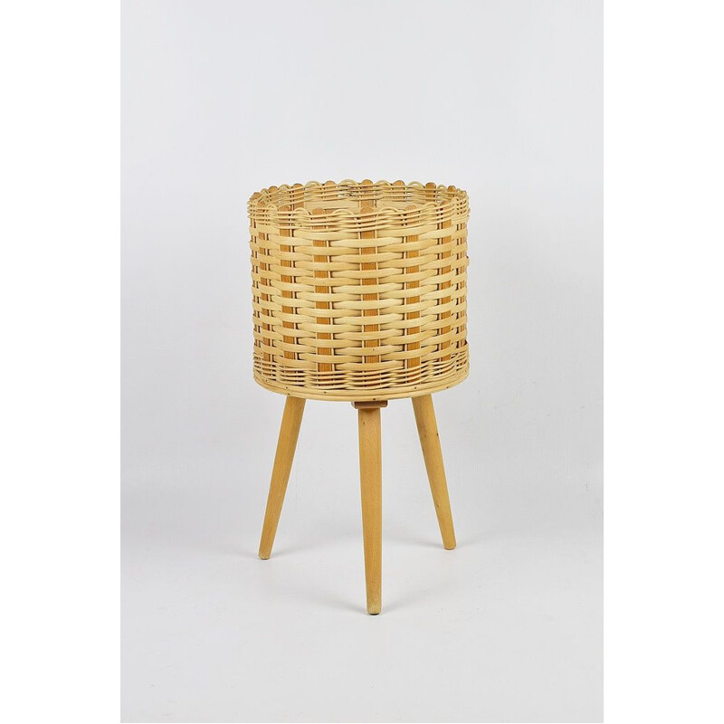 Vintage-Blumenbeet aus Rattan-Korb, 1970