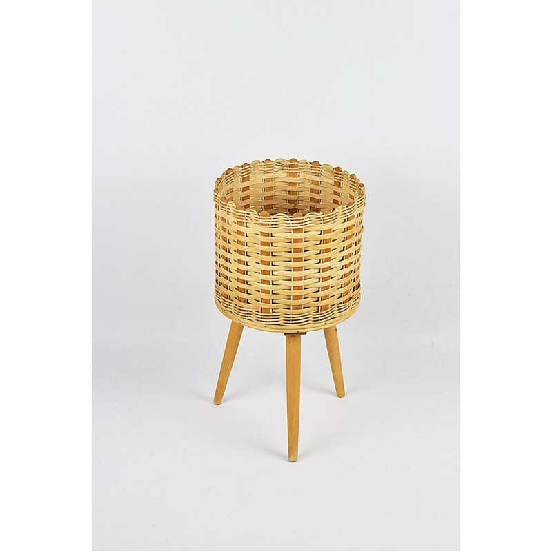 Vintage-Blumenbeet aus Rattan-Korb, 1970