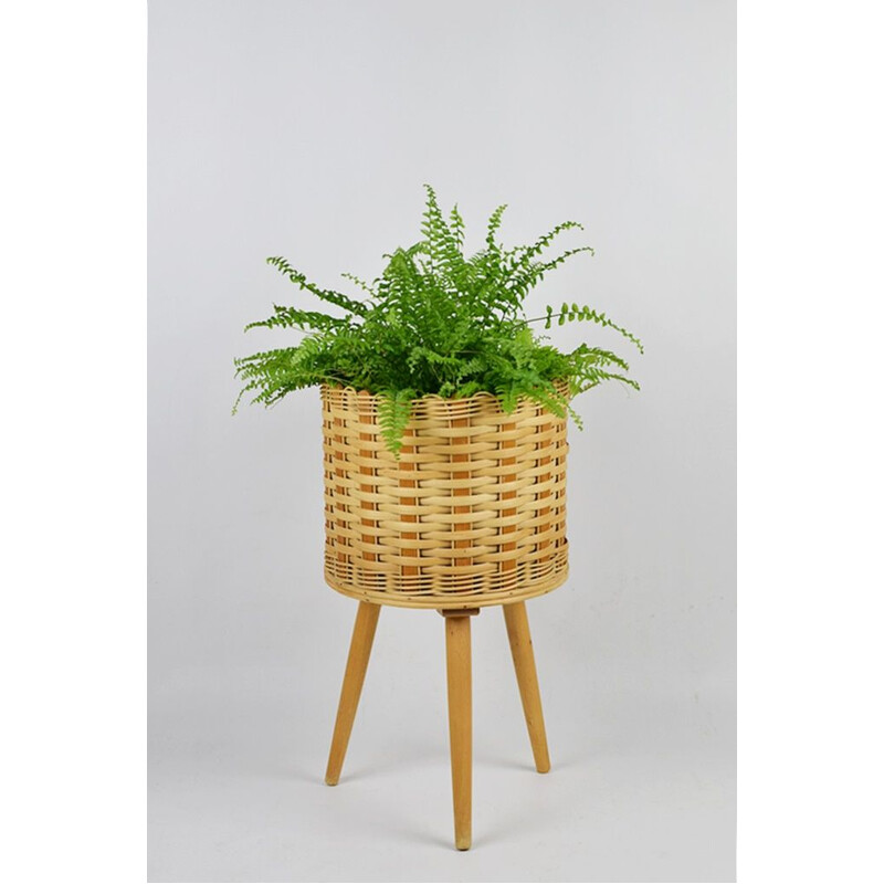 Vintage-Blumenbeet aus Rattan-Korb, 1970