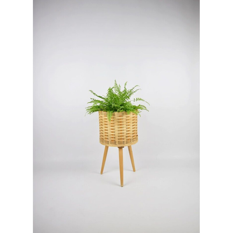 Vintage rattan-wicker flowerbed, 1970s