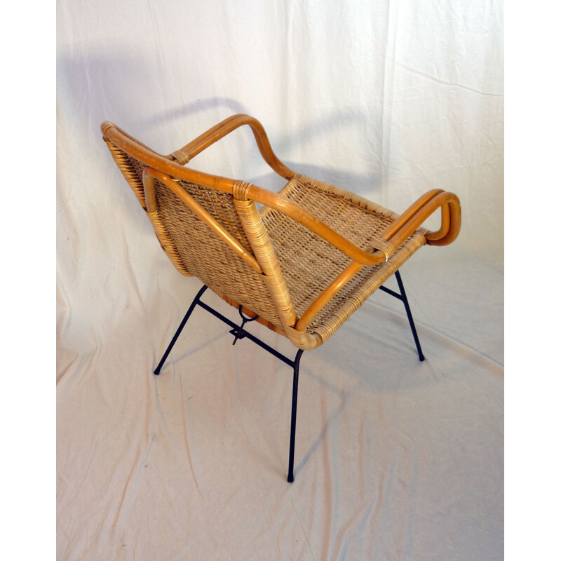 Vintage bamboo and wicker armchair