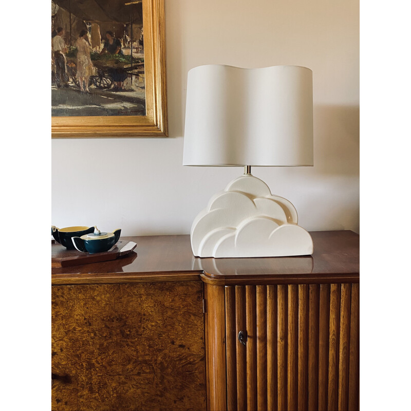 Vintage "Cloud 9" table lamp white craquelé ceramic base, USA 1970s