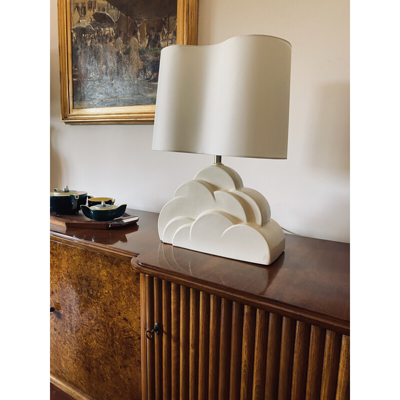 Vintage "Cloud 9" table lamp white craquelé ceramic base, USA 1970s