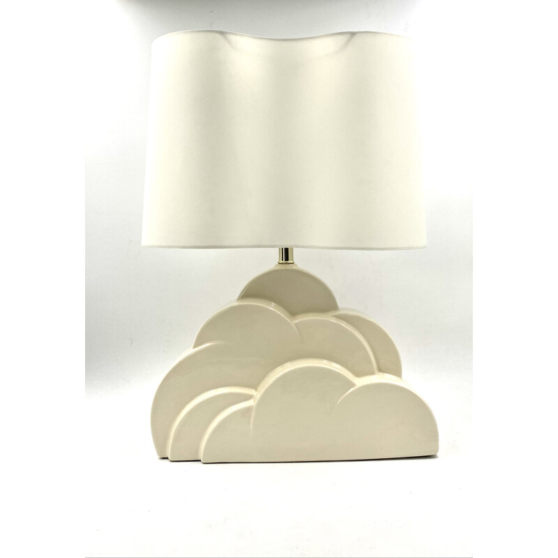 Vintage "Cloud 9" table lamp white craquelé ceramic base, USA 1970s