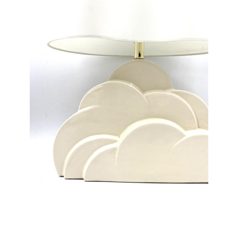 Vintage "Cloud 9" table lamp white craquelé ceramic base, USA 1970s