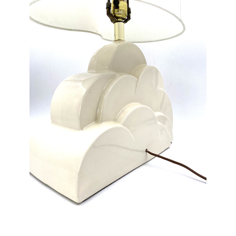 Vintage "Cloud 9" table lamp white craquelé ceramic base, USA 1970s