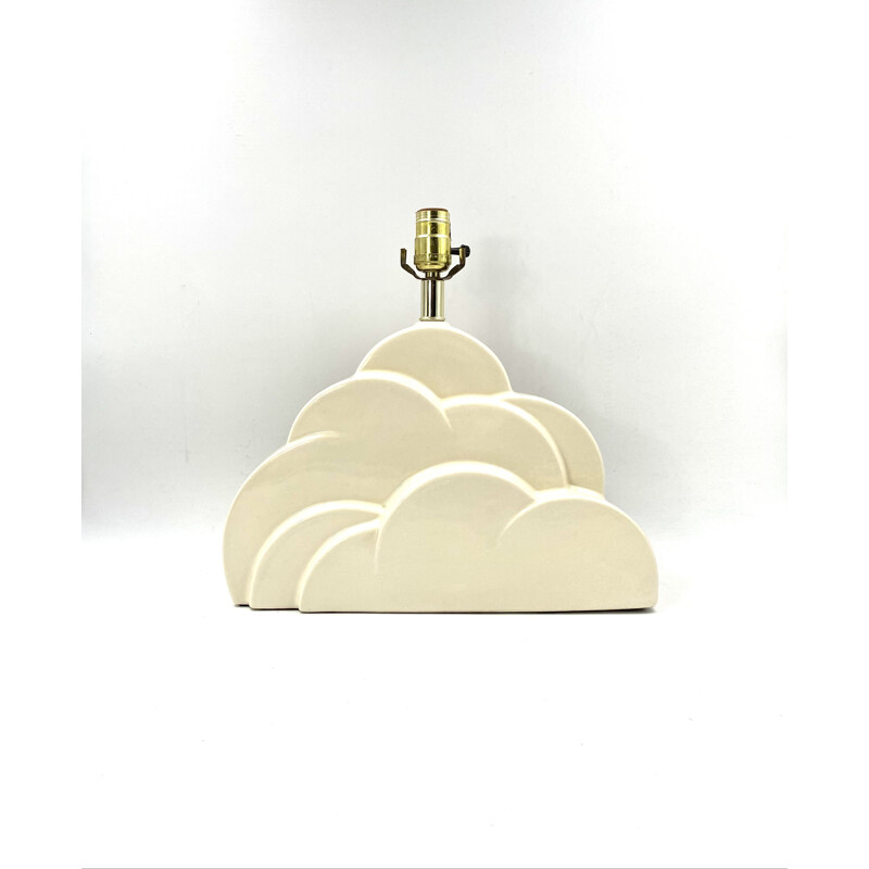 Vintage "Cloud 9" table lamp white craquelé ceramic base, USA 1970s