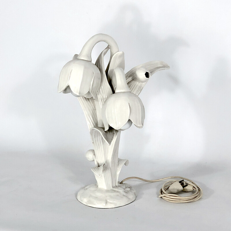 Lampe vintage en porcelaine blanche, Italie 1930