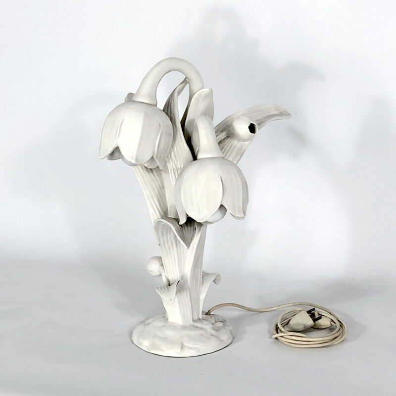 Vintage witte porseleinen lamp, Italië 1930