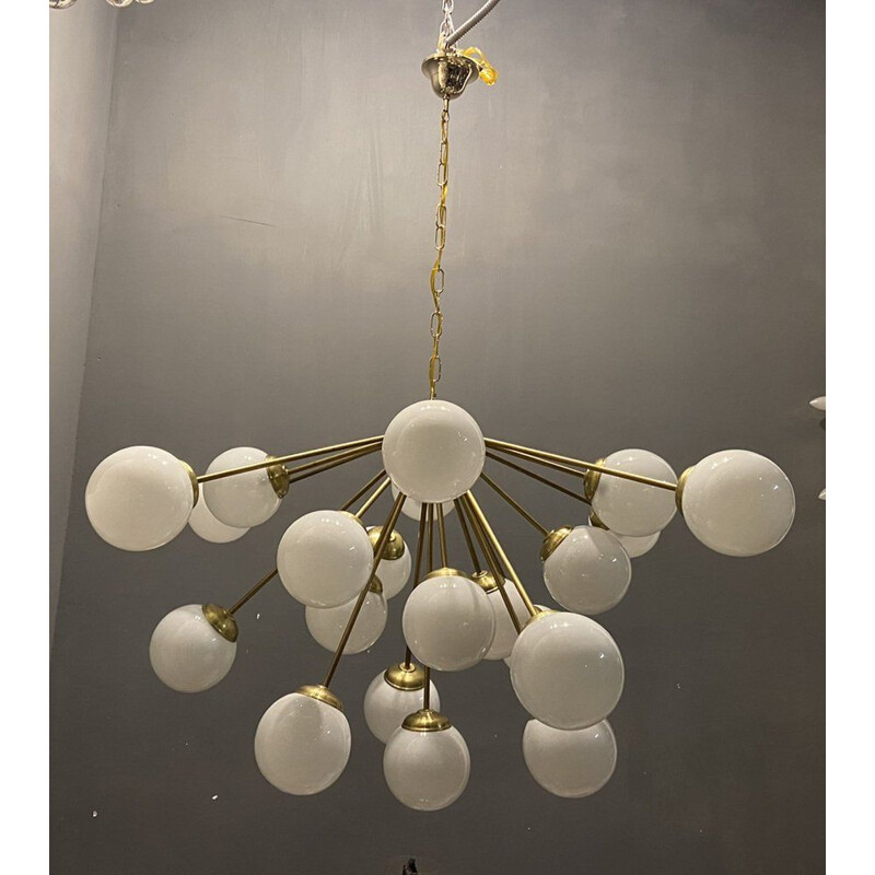 Vintage Sputnik starburst opaline brass chandelier